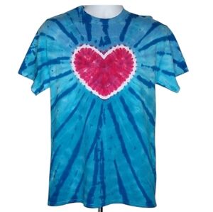 New Gildan Blue Tie-Dye T-Shirt With Heart